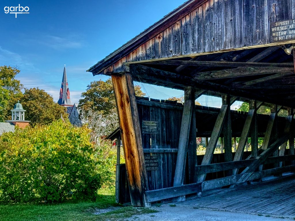 Covered bridge and church steeples